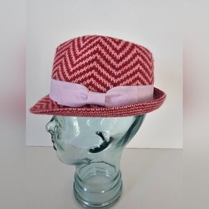 BCBGeneration Pink & Red Chevron Fedora – Angora Blend – Lilac Bow Detail